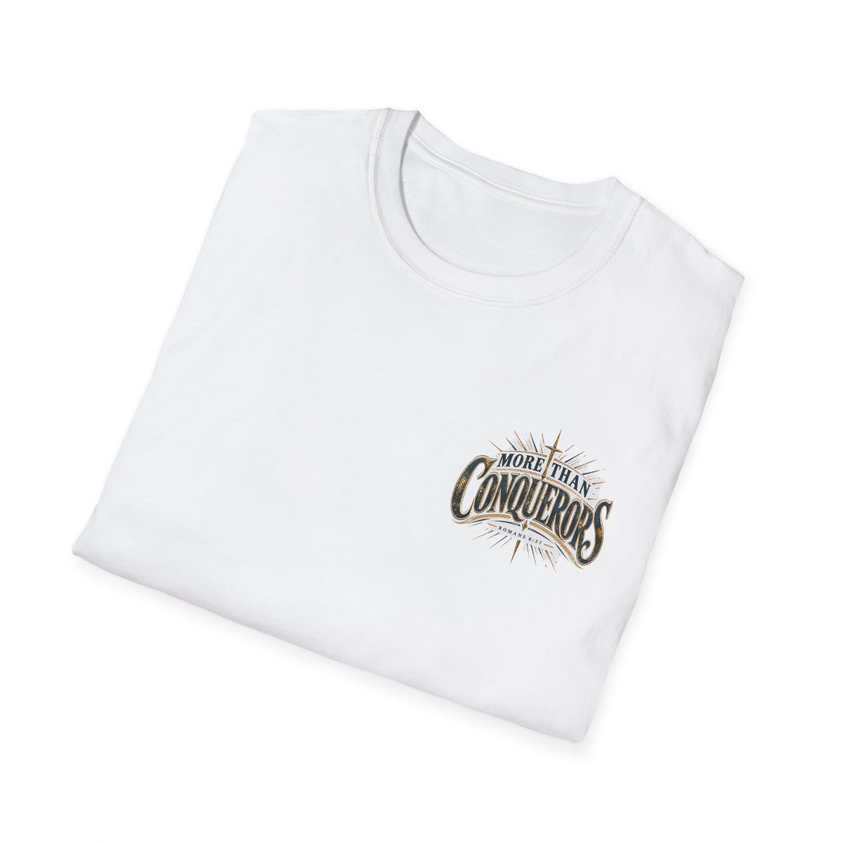 T-Shirt — More Than Conquerors Inspirational Chest Logo Tee