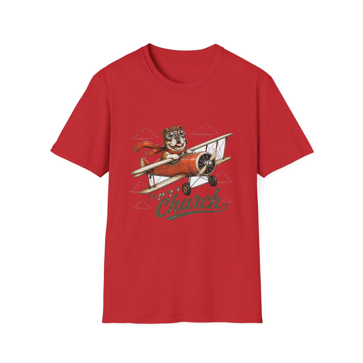 I’m Going to Church T-Shirt — Vintage Plane Pilot Dog Graphic Tee