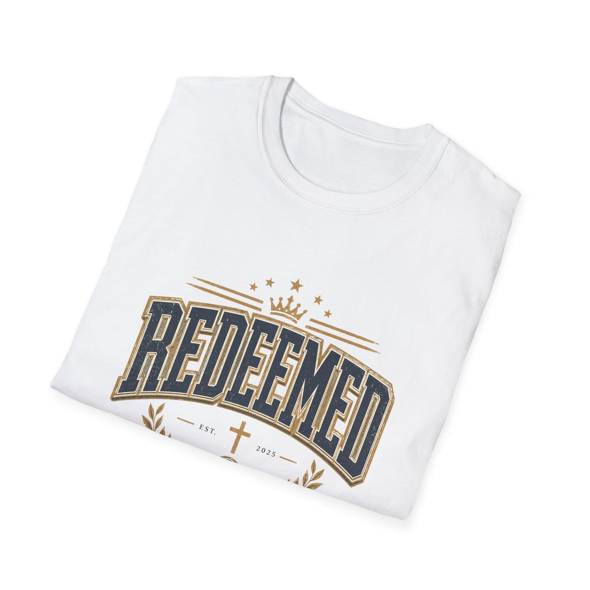 Redeemed T-Shirt — Christian Faith Tee with Crown & Laurel Design