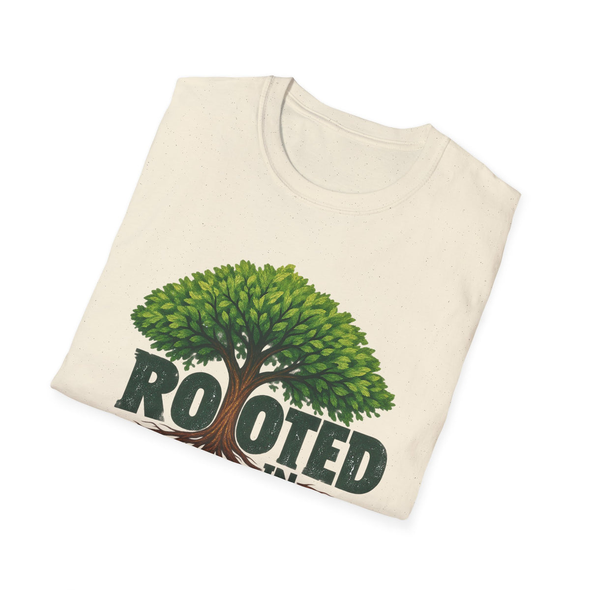 Rooted in Christ T-Shirt — Christian Faith Tree Shirt (Colossians 2:7)
