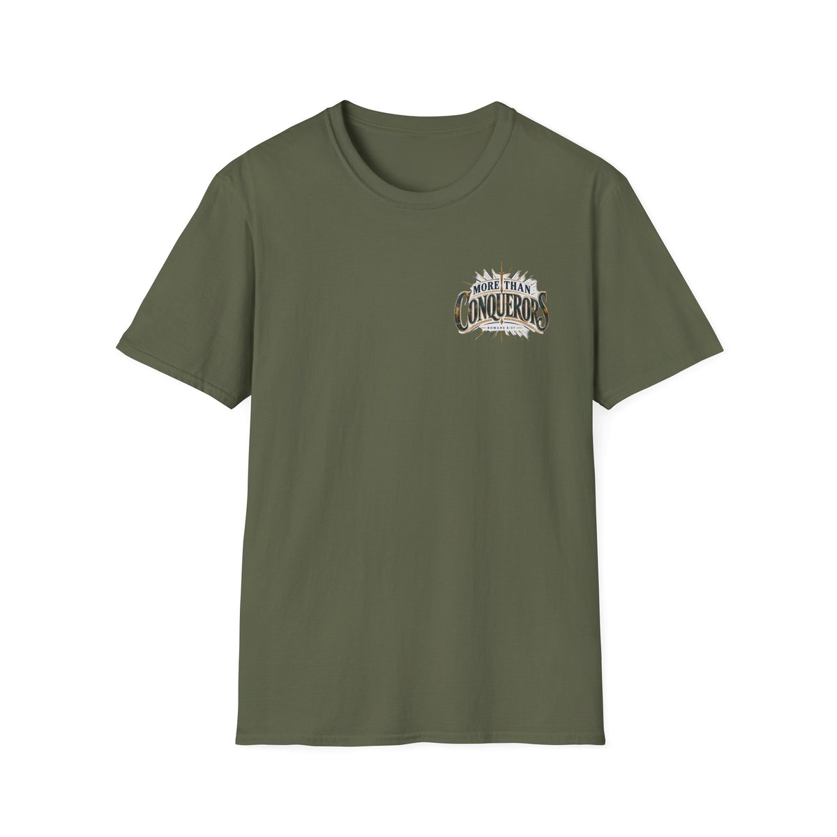 T-Shirt — More Than Conquerors Inspirational Chest Logo Tee