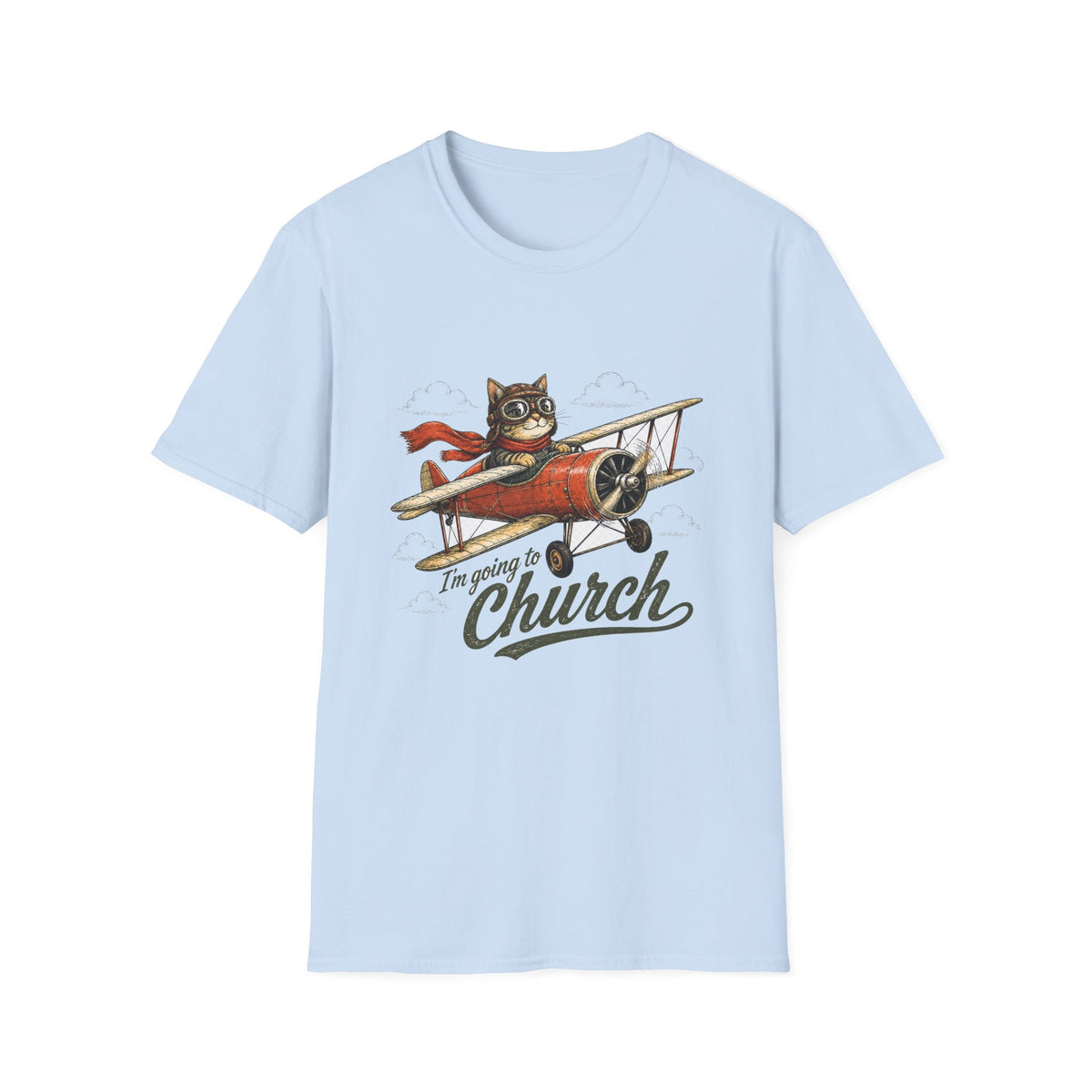 Cat Pilot Plane T-Shirt – I'm Going to Church Graphic Tee