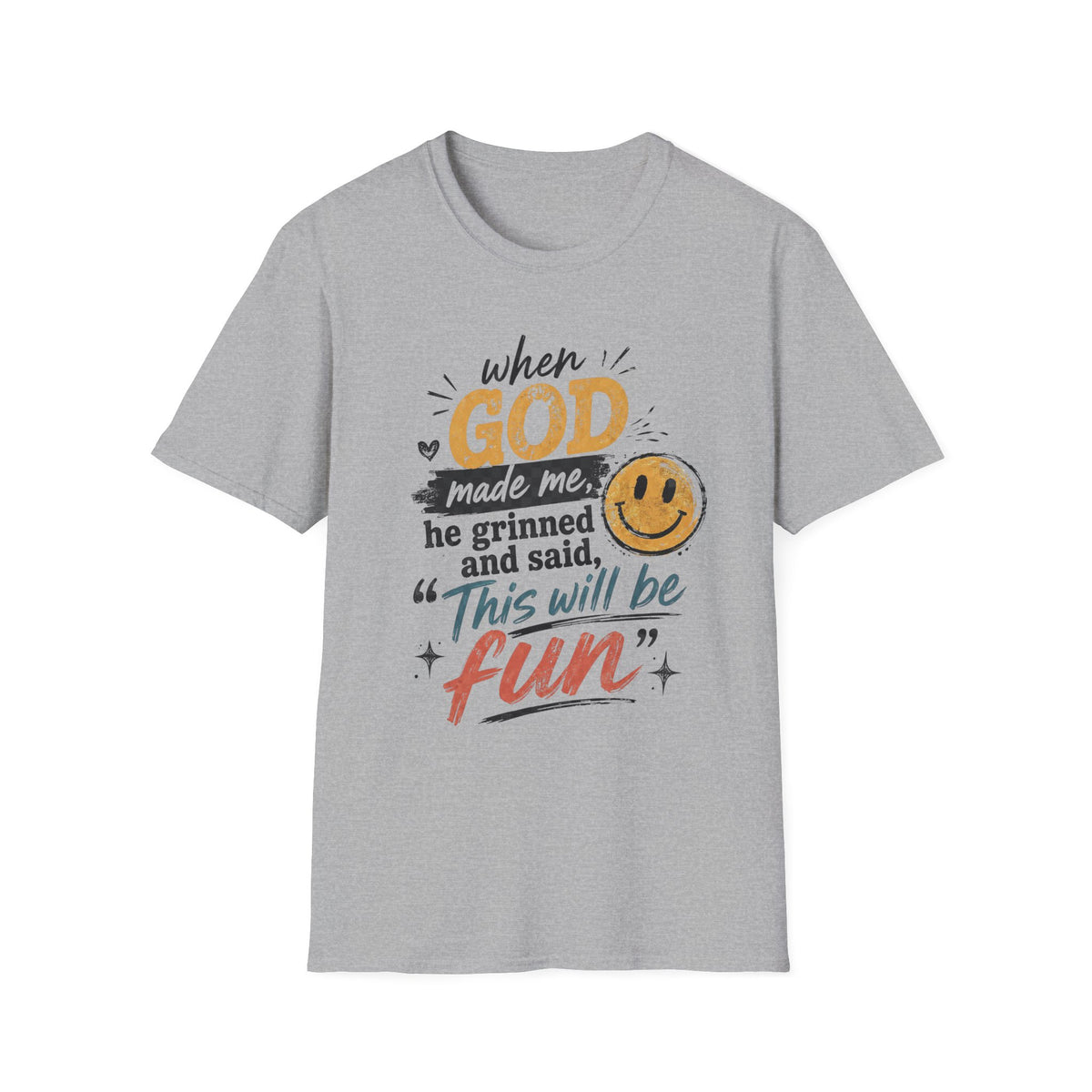 T-Shirt — "God This Will Be Fun" Vintage Smiley Faith Tee