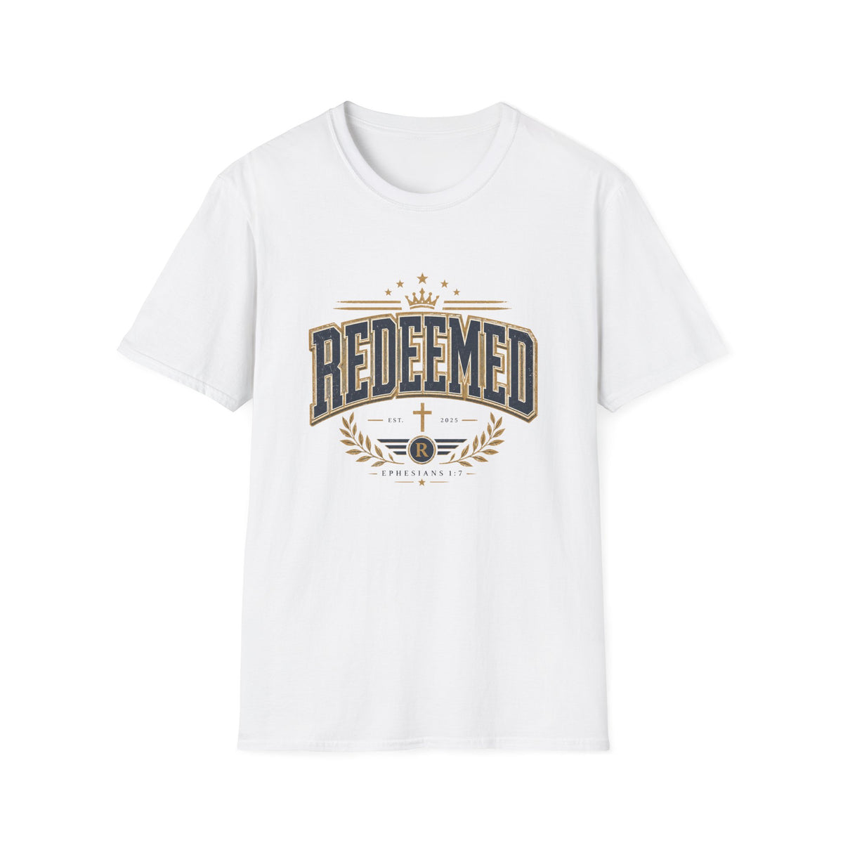 Redeemed T-Shirt — Christian Faith Tee with Crown & Laurel Design