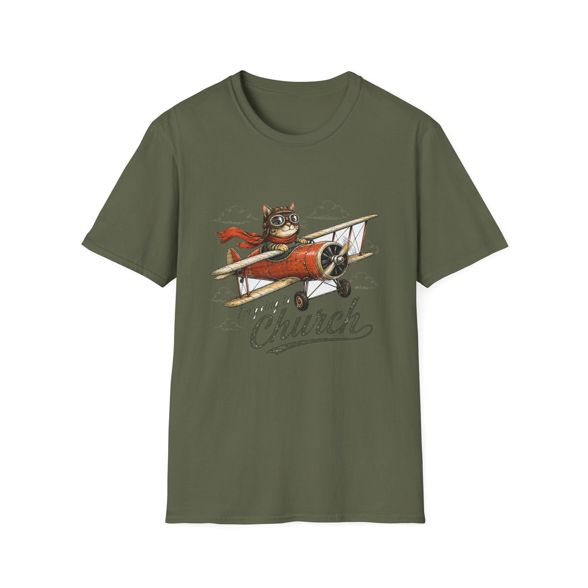 Cat Pilot Plane T-Shirt – I'm Going to Church Graphic Tee