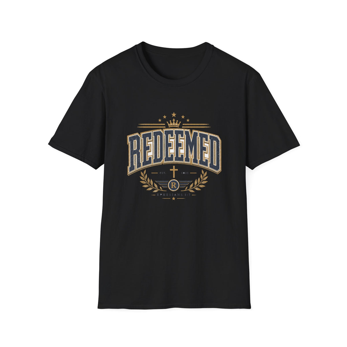 Redeemed T-Shirt — Christian Faith Tee with Crown & Laurel Design