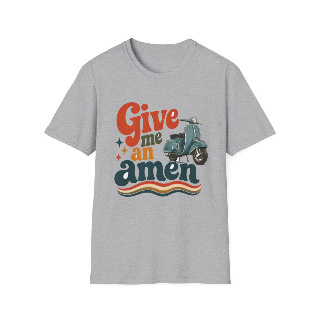 Give Me an Amen Graphic Scooter T-Shirt – Faith-Inspired Christian Retro Design
