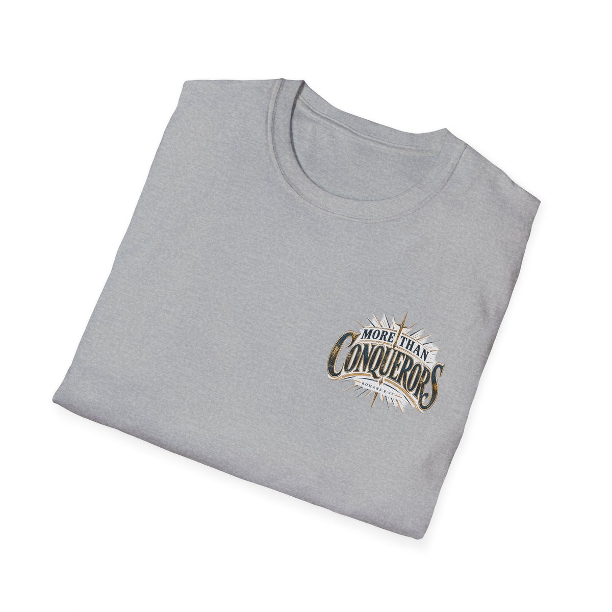 T-Shirt — More Than Conquerors Inspirational Chest Logo Tee