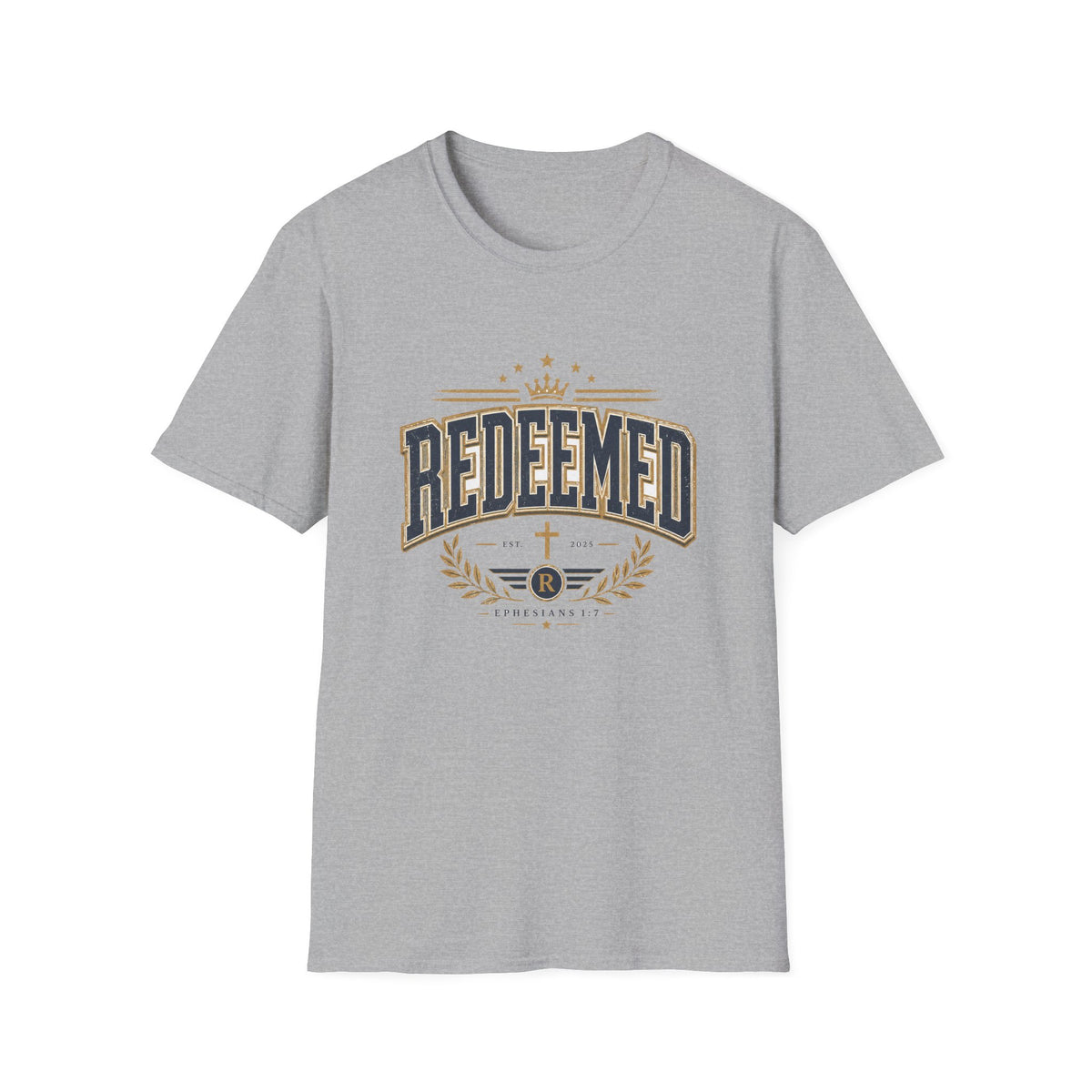 Redeemed T-Shirt — Christian Faith Tee with Crown & Laurel Design