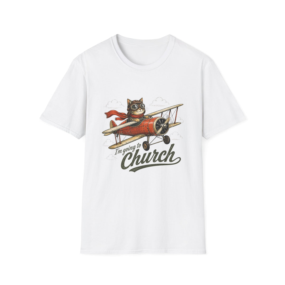 Cat Pilot Plane T-Shirt – I'm Going to Church Graphic Tee