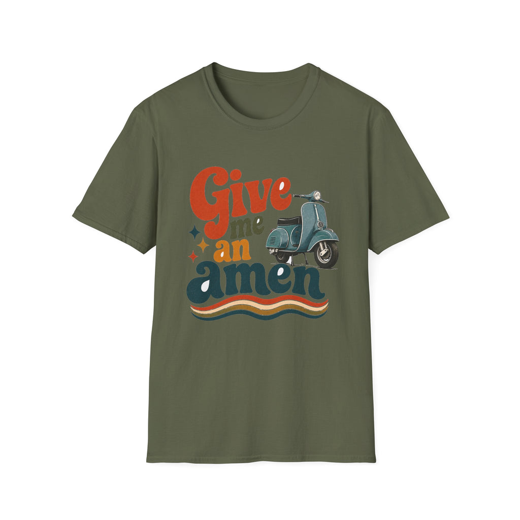Give Me an Amen Graphic Scooter T-Shirt – Faith-Inspired Christian Retro Design