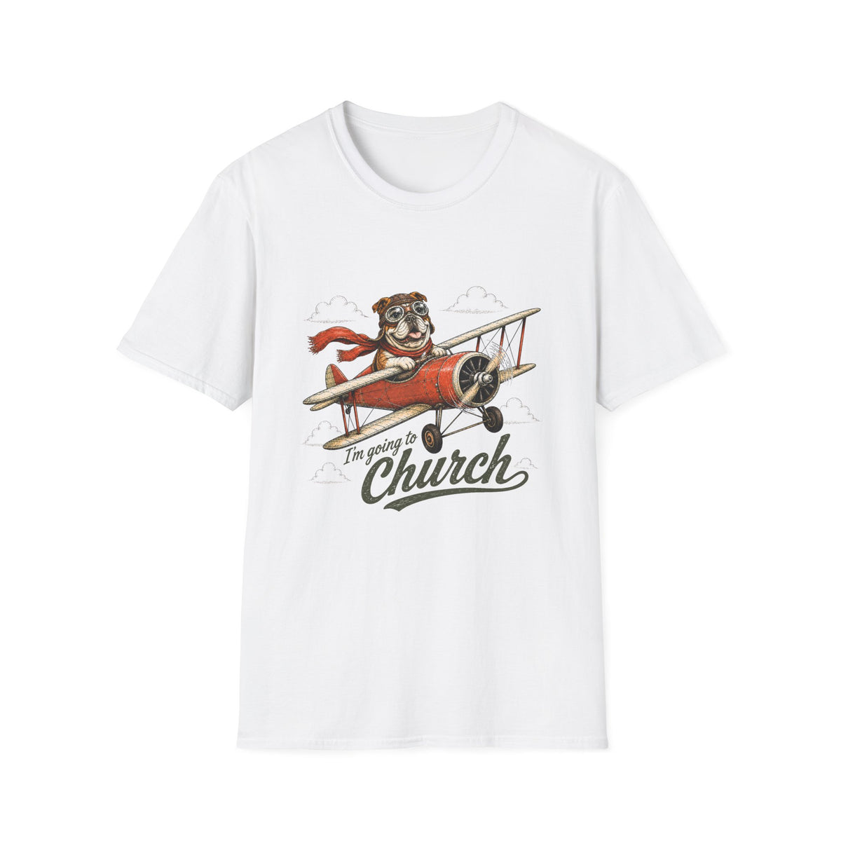 I’m Going to Church T-Shirt — Vintage Plane Pilot Dog Graphic Tee