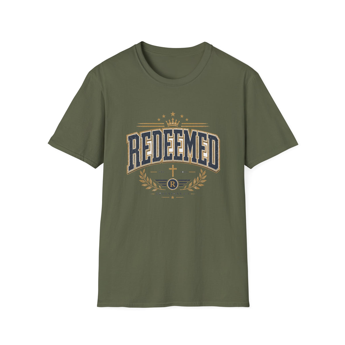 Redeemed T-Shirt — Christian Faith Tee with Crown & Laurel Design