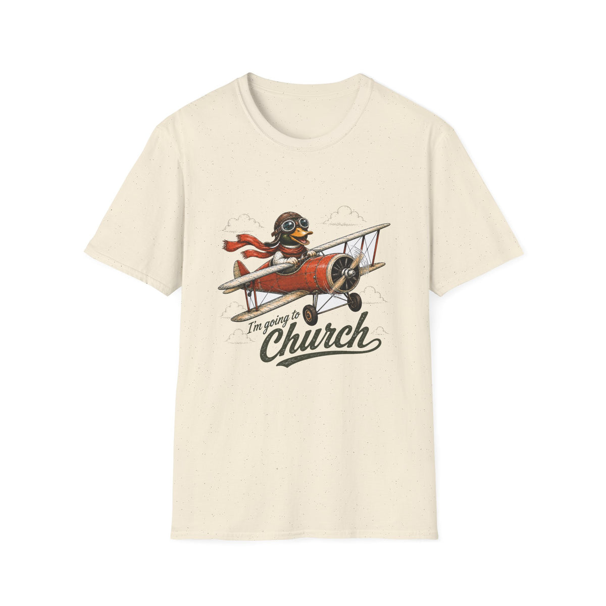 Duck Church bound Aviator T-Shirt — 'I’m Going to Church' Retro Plane Design