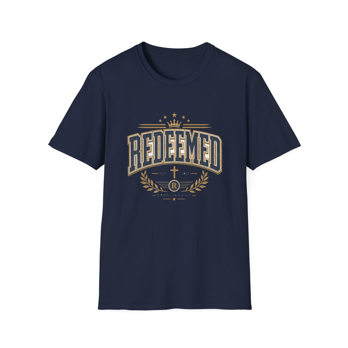 Redeemed T-Shirt — Christian Faith Tee with Crown & Laurel Design