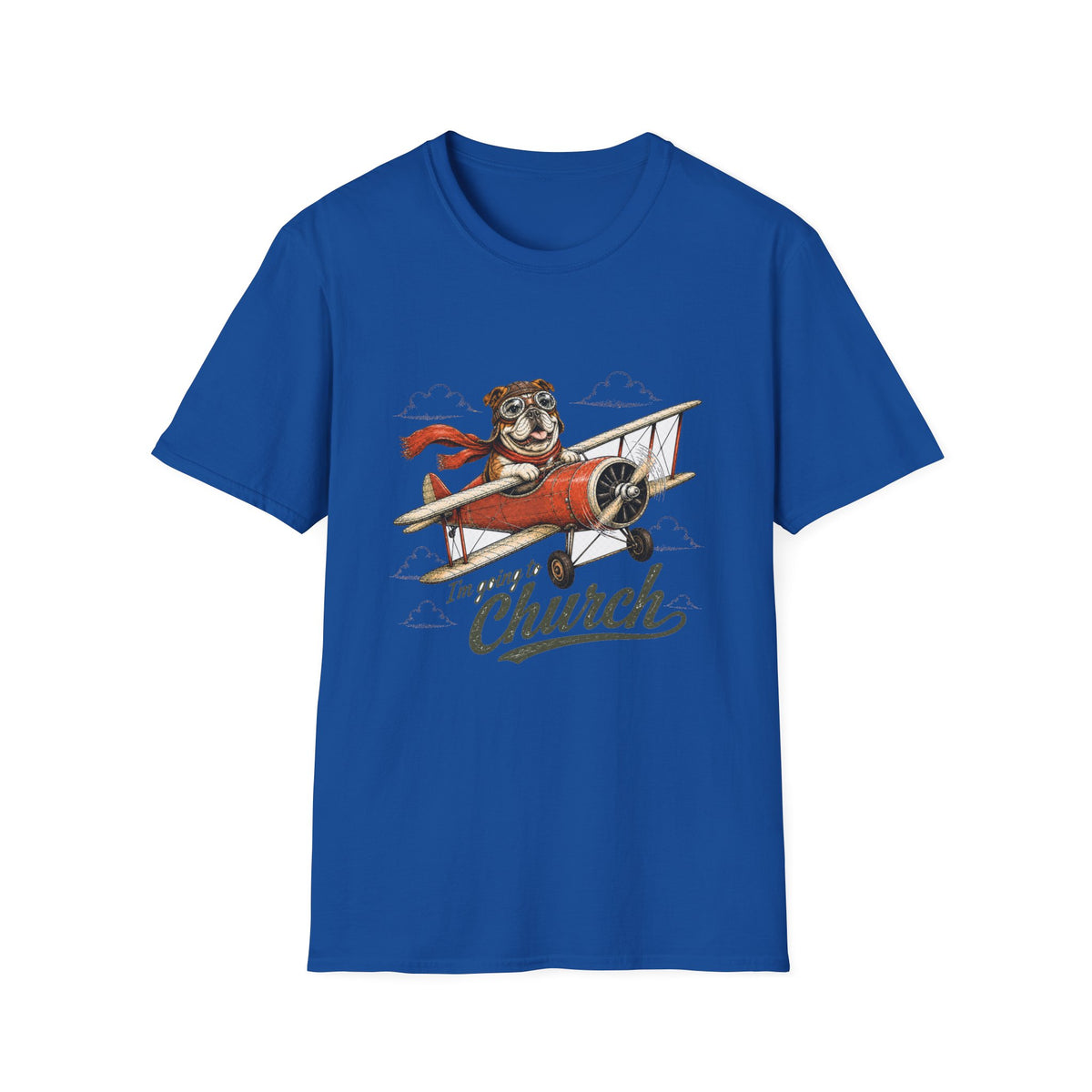 I’m Going to Church T-Shirt — Vintage Plane Pilot Dog Graphic Tee