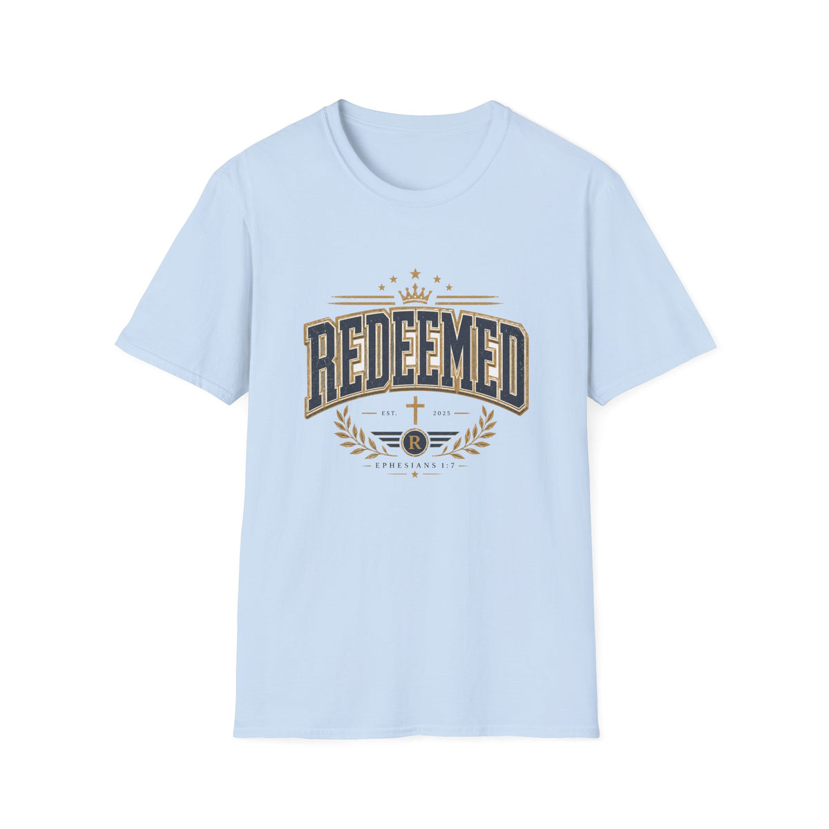 Redeemed T-Shirt — Christian Faith Tee with Crown & Laurel Design