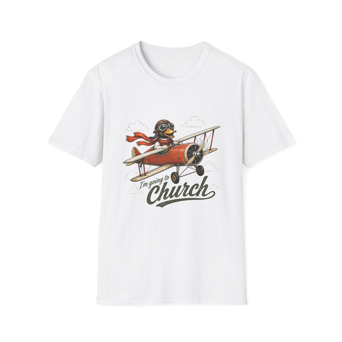 Duck Church bound Aviator T-Shirt — 'I’m Going to Church' Retro Plane Design