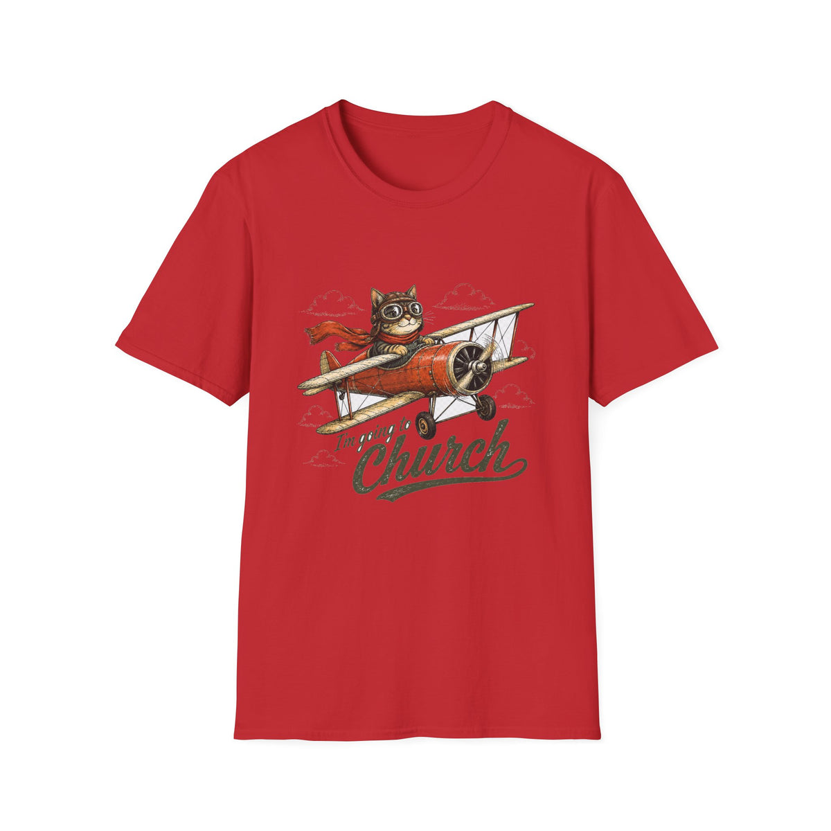 Cat Pilot Plane T-Shirt – I'm Going to Church Graphic Tee