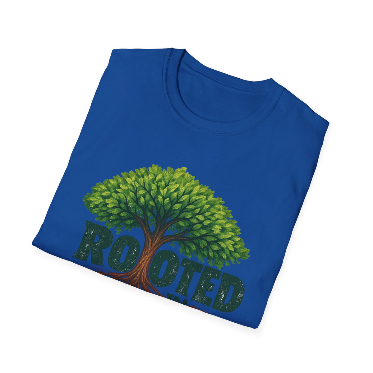 Rooted in Christ T-Shirt — Christian Faith Tree Shirt (Colossians 2:7)