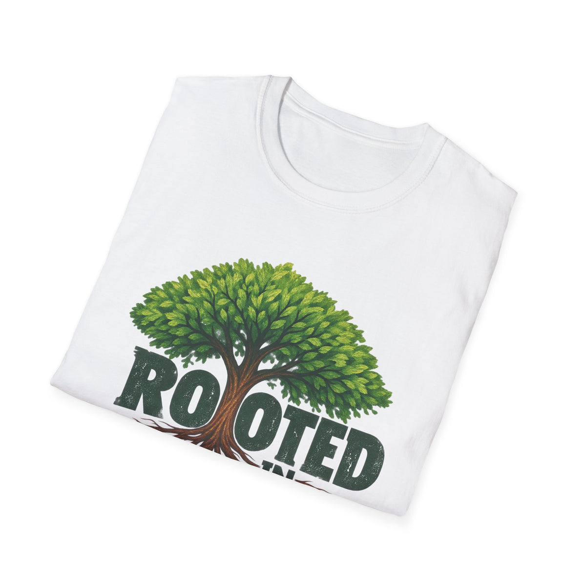 Rooted in Christ T-Shirt — Christian Faith Tree Shirt (Colossians 2:7)