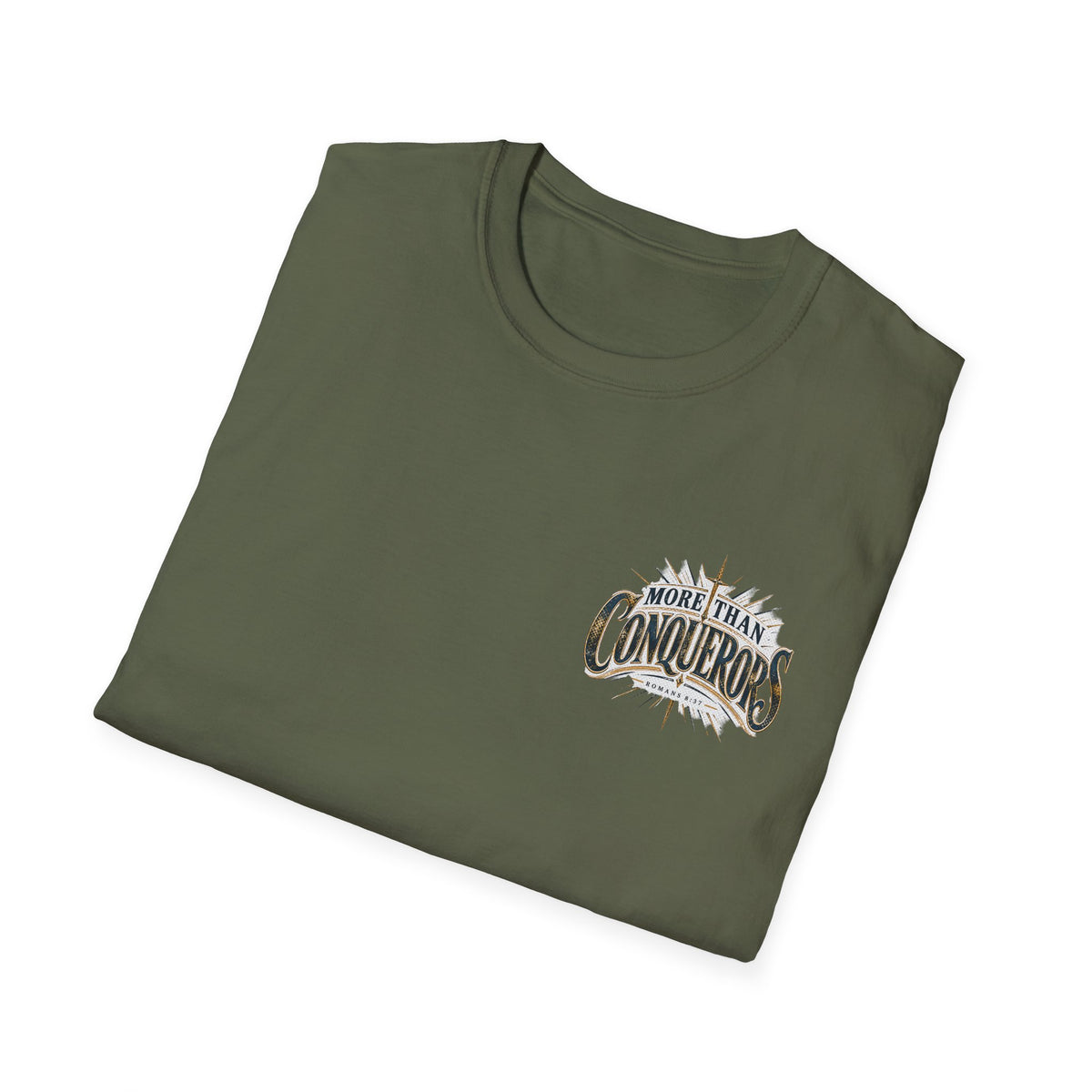 T-Shirt — More Than Conquerors Inspirational Chest Logo Tee