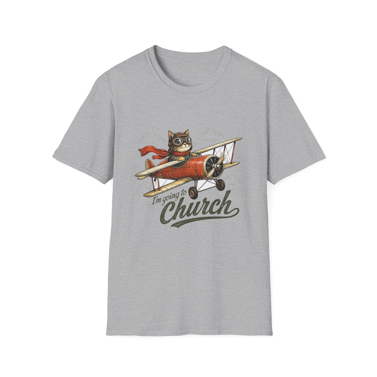 Cat Pilot Plane T-Shirt – I'm Going to Church Graphic Tee