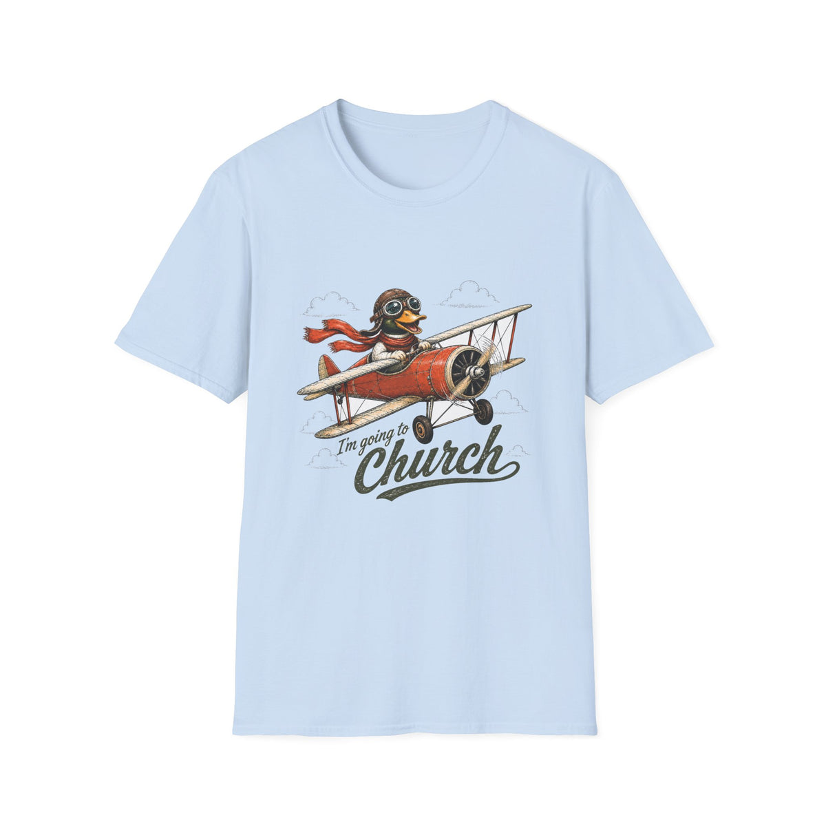 Duck Church bound Aviator T-Shirt — 'I’m Going to Church' Retro Plane Design