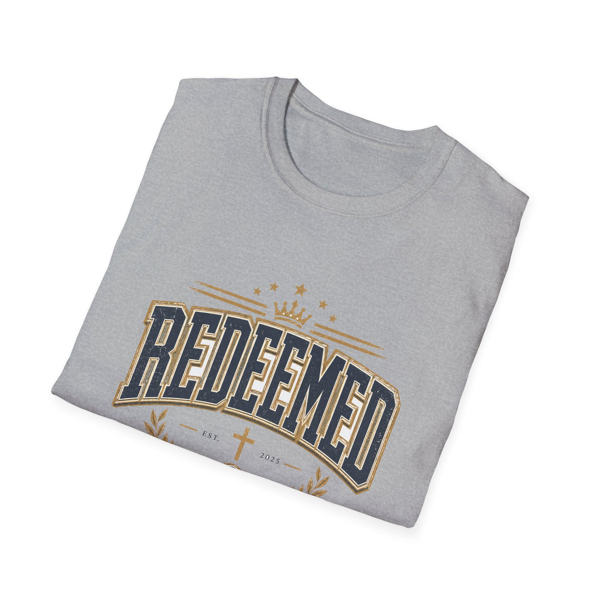 Redeemed T-Shirt — Christian Faith Tee with Crown & Laurel Design