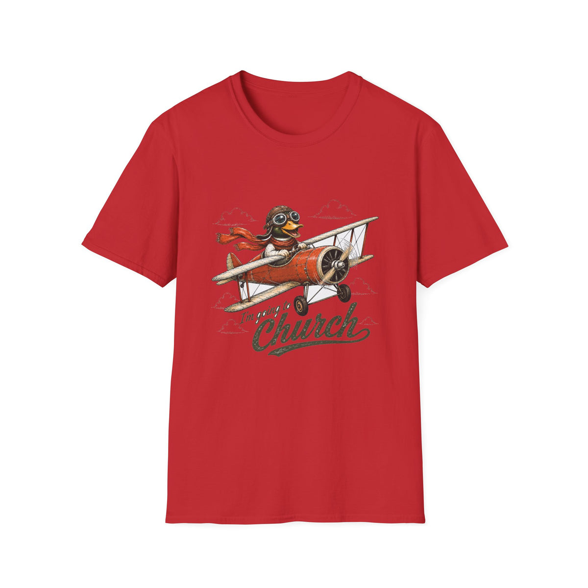 Duck Church bound Aviator T-Shirt — 'I’m Going to Church' Retro Plane Design