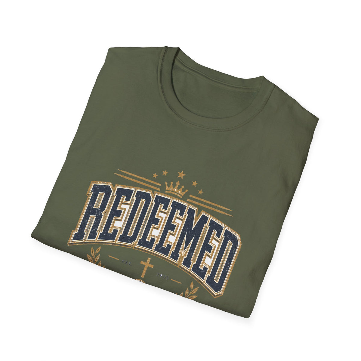 Redeemed T-Shirt — Christian Faith Tee with Crown & Laurel Design