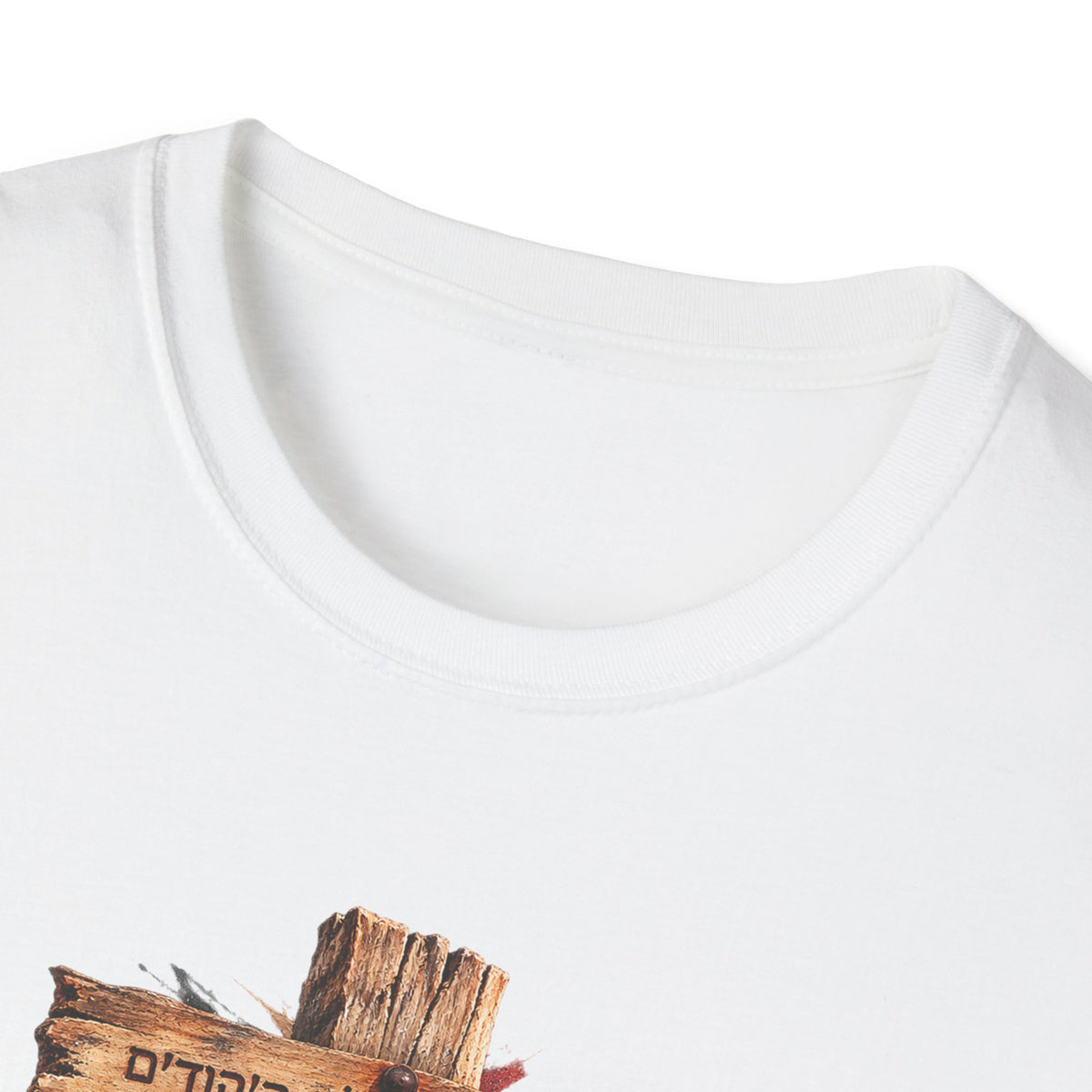 Christian Cross T-Shirt with Wooden Sign and Draped Cloth