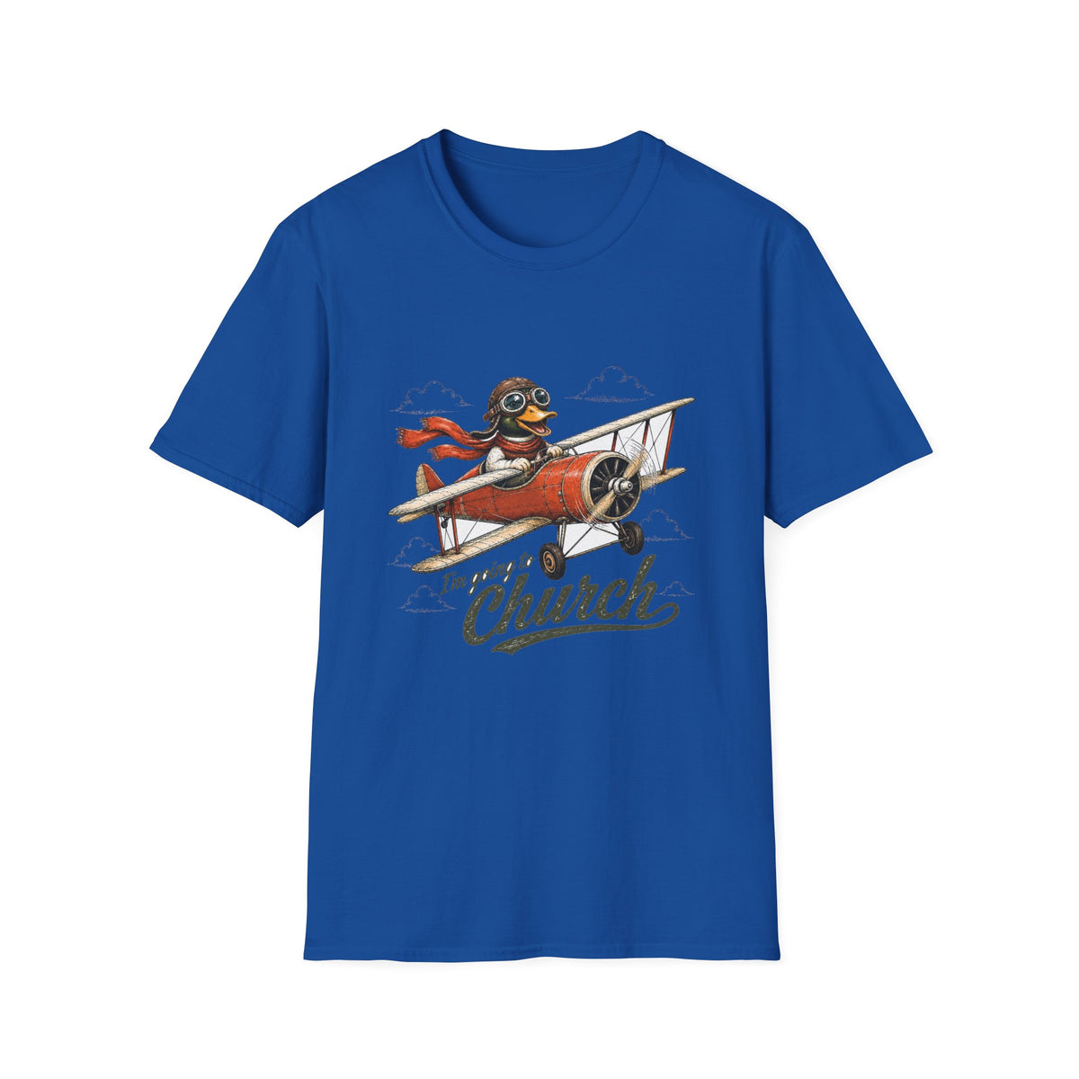 Duck Church bound Aviator T-Shirt — 'I’m Going to Church' Retro Plane Design