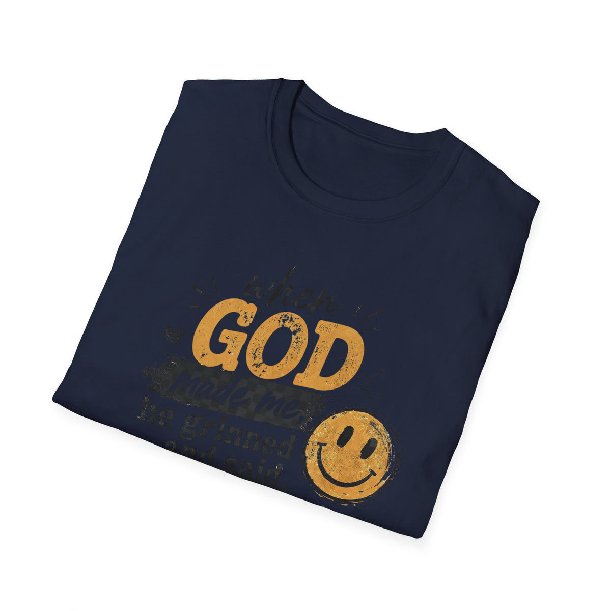 T-Shirt — "God This Will Be Fun" Vintage Smiley Faith Tee