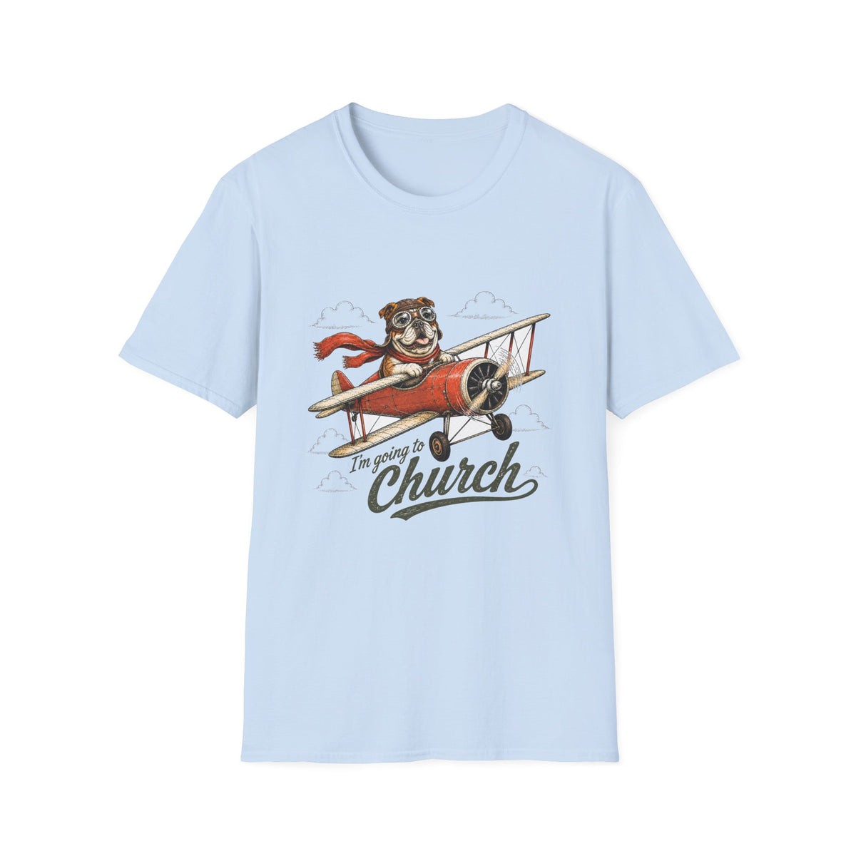 I’m Going to Church T-Shirt — Vintage Plane Pilot Dog Graphic Tee