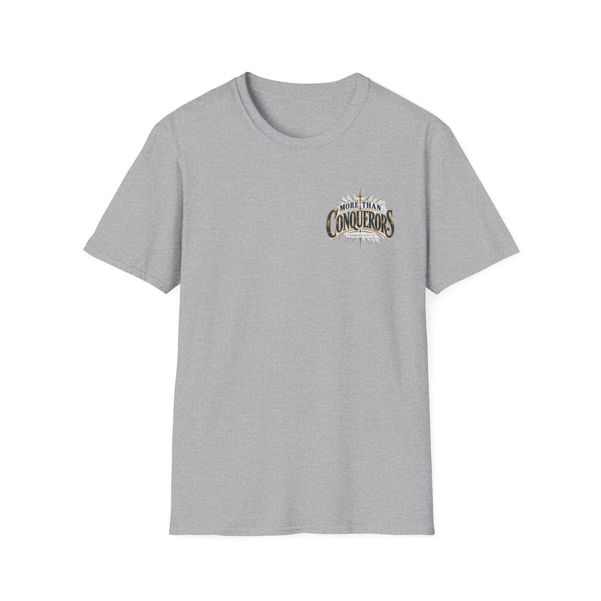 T-Shirt — More Than Conquerors Inspirational Chest Logo Tee