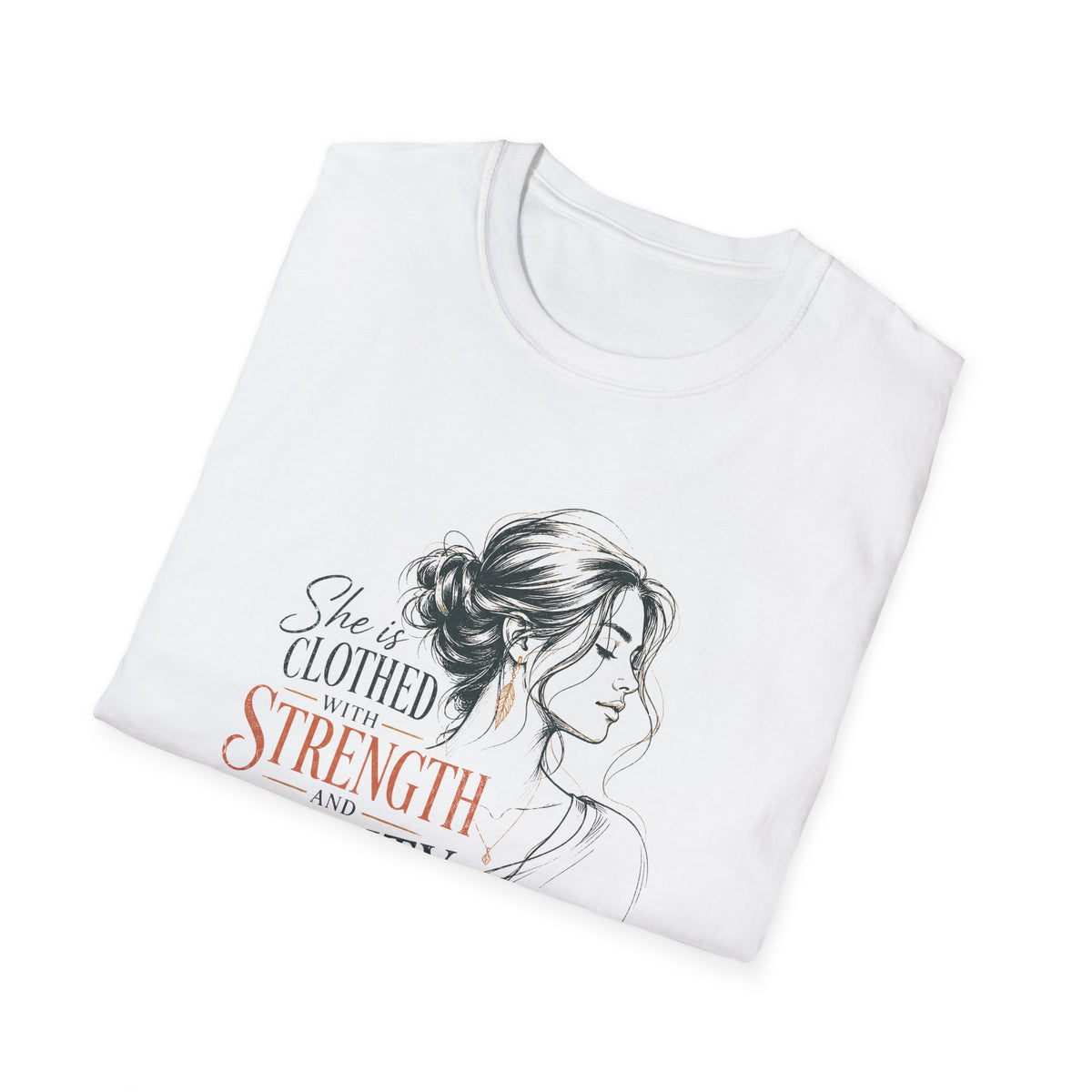 Strength & Dignity Graphic T-Shirt — 'She is clothed in strength and dignity' Inspirational Women's Tee
